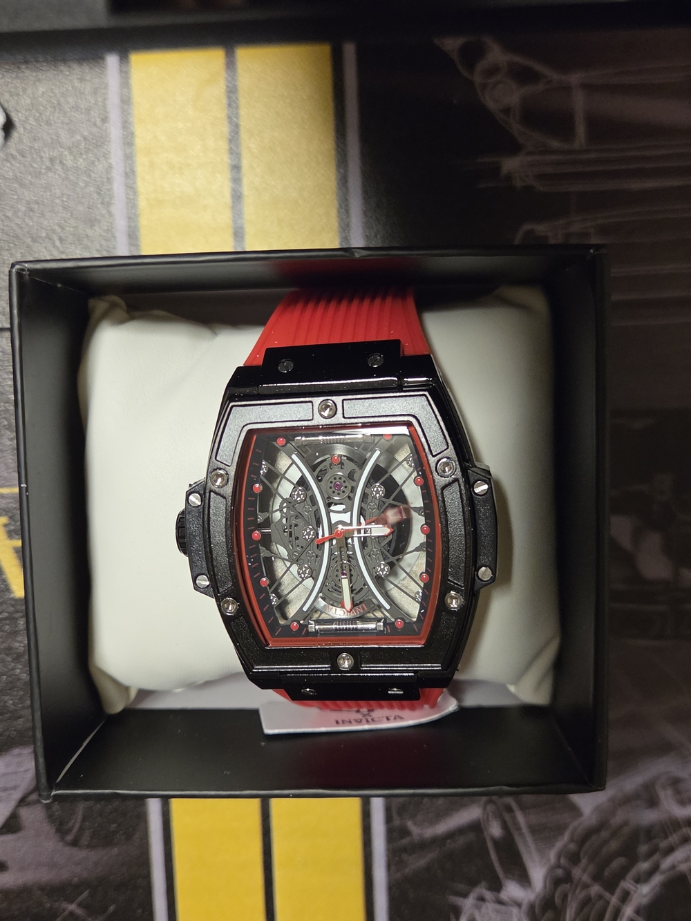 Invicta Red and Black Men's Skeleton Sport Watch